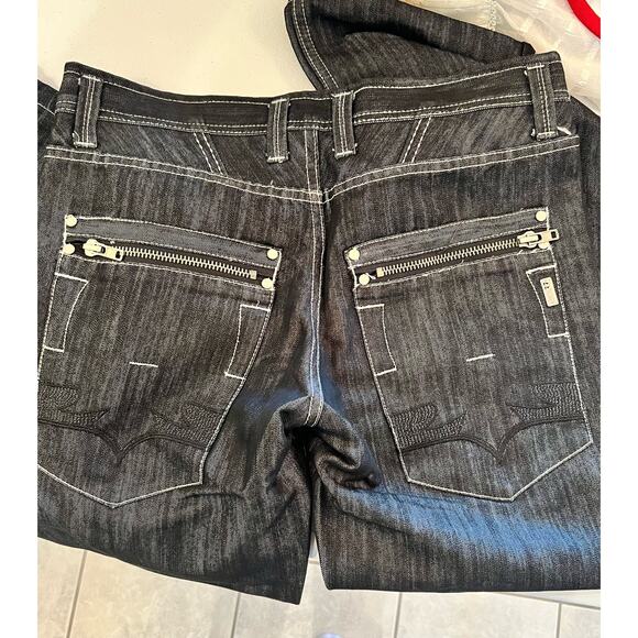 Bludiesel 77 Original Denim Forge Black Shimmer Size 34X33 Wide Leg Jeans - Picture 3 of 6